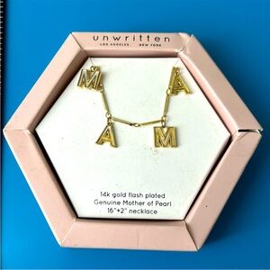 Unwritten 14K Gold-Plated 'MAMA' Necklace Genuine Mother of Pearl NIB